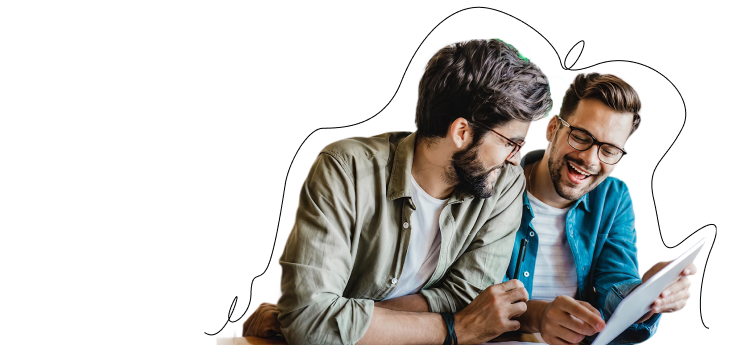 Two men looking at tablet